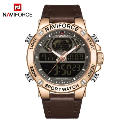 NAVIFORCE NF9164 Fashion Watches for Men Leather Sport Dual Display Quartz Wrist Watch Military Waterproof Luminous Clock